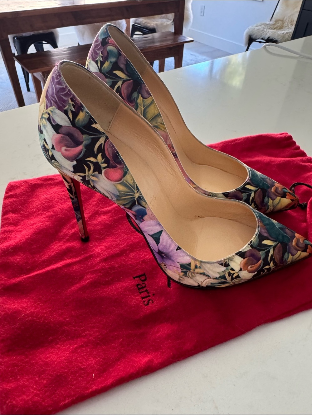 Christian Louboutin PIGALLE FOLLIES Flower Power Floral Satin Pumps Heels